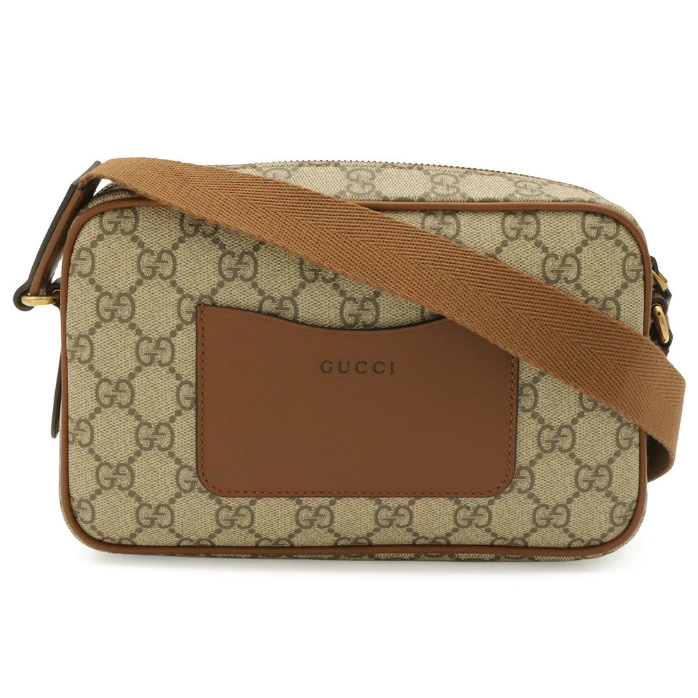 Gucci GG Emblem Crossbody Bag Canvas Leather Beige Cream Brown